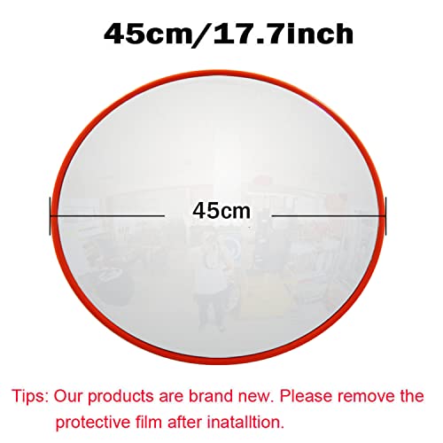 Miroir routier convexe orange 45cm avec support de fixation pour angle mort