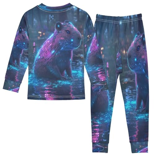 Pajama Sets Long Sleeve Neon Capybaras Soft Comfy Sleepwear 2 Piece PJS 3-8T3