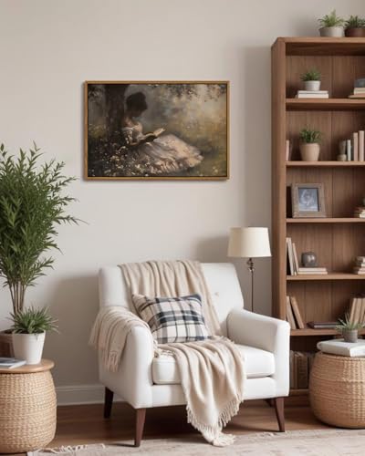 Image of KISSFOX Vintage Framed Wall Art Decor Moody African American Pictures Paintings Wall Decor Victorian Black Girl Canvas Art Prints Modern Farmhouse Black Woman Artwork For Kitchen Living Room Bedroom