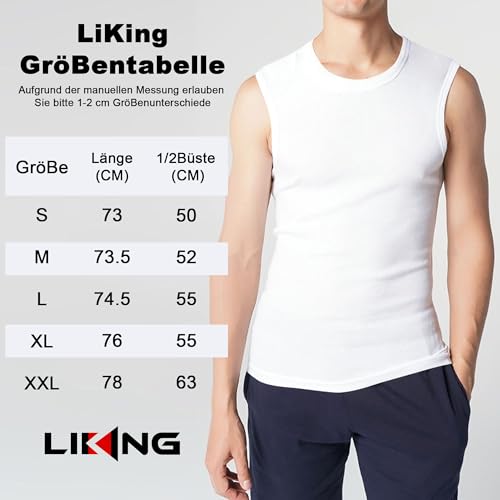 LiKing 3er Pack Unterhemden Herren 100% Baumwolle Tank Top Herren Gym Ärmelloses Unterhemd Ärmellos mit Rundhals Muskelshirt Sport Herren-Unterhemden Mehrfarbig Weiß S 5