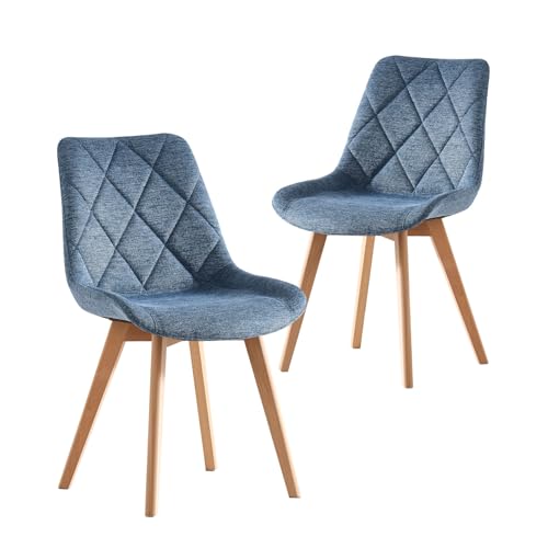 B&D home Chaises de Salle à Manger Tania Lot de 2, Chaise rembourrée pour Salle à Manger, Cuisine, Bureau, Design scandinave Rustique, Tissu Bleu,...