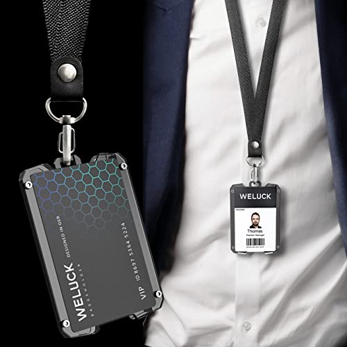Weluck Badge Holder Wallet, Durable Aluminum Card Holder With Metal Clip, Lanyard Id Holder 4 Cards Storable For Business Office Work Police Outdoor Gift (Black02) #TOP4