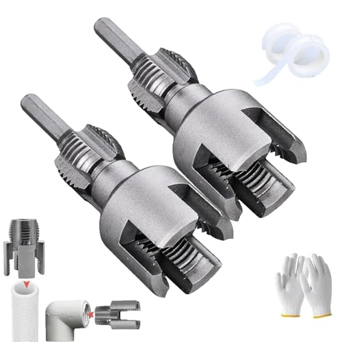Integrated Internal & External Pipe Threading Tool, 2-in-1 Drill-Powered PVC Pipe Threader Kit with Various Die Sizes (1/2 3/4 NPT) for Home Repair (1/2in+3/4in)
