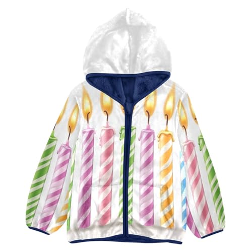Colorful Birthday Burning Candles Girls Fleece Jacket Girls Fall Jacket Girls Zip Up Hoodie Girls Sherpa Jacket 2-10T
