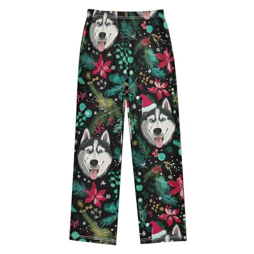 Husky Mistletoe Branches Boys Long Pants Soft Trousers Elastic Waist Kids Lounge Bottoms with Pockets S-XL