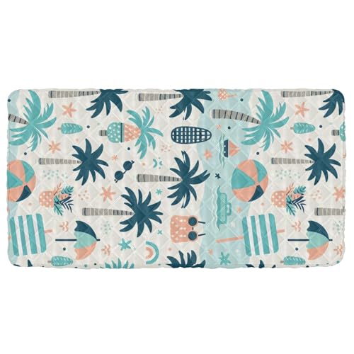 Portable Toddler Bed Sheet for Kids Cute Seaside Coconut Tree Pattern Travel Bed Fitted Sheet