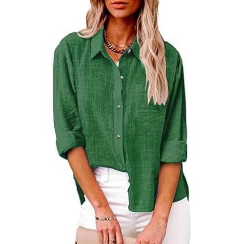 Womens Linen Button Down Shirt Long Sleeve Cotton 2025 Spring Summer Beach Wear for Women with Pocket