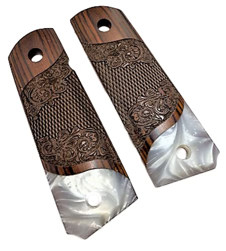 Premium Gun Grips Compatible Replacement for 1911 \'Gentleman Grips\' Colt Full Size Carved Rosewood Grips w/Faux Pearl Accent - Thumbnail 3