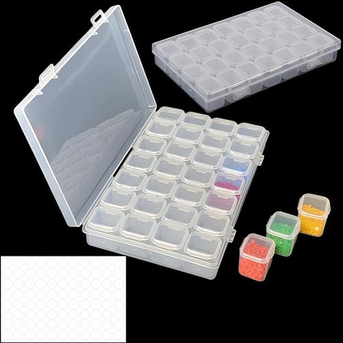 Caja de clasificación independiente de 28 compartimentos, para piezas pequeñas, caja de almacenamiento con pegatinas vacías escritas a mano (2)
