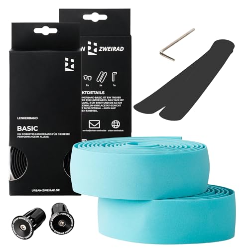 URBAN ZWEIRAD - Lenkerband Rennrad Celeste - inkl. Endstopfen und Klebestreifen - Griffband Rennrad Türkis extra griffig - 200 cm x 3 cm - 3 mm Stärke