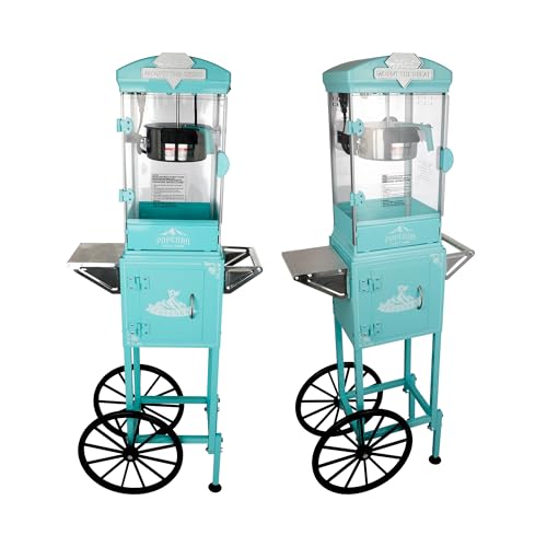 Image of Montary 10 Oz Commercial Popcorn Machine with Cart,Vintage Style Popcorn maker Equipped with Popcorn Scoops, Heated Deck & Storage for Home Movie House and Carnival,Green
