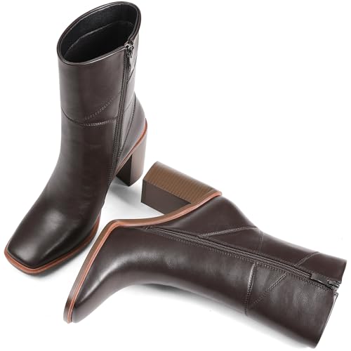 Lovee Cosee Women's Ankle Boots 2025 Chunky Heel Square Toe Side Zipper Booties with Unique Seam Detailing Casual Dress Fall Winter Boots for Party Office Date Night Outfit3