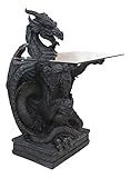 Ebros Gift Gothic Altar Butler Black Dragon Sculptural Side Table Topped with Glass 33.5" Tall As Dungeons and Dragons Furniture Accent Statue