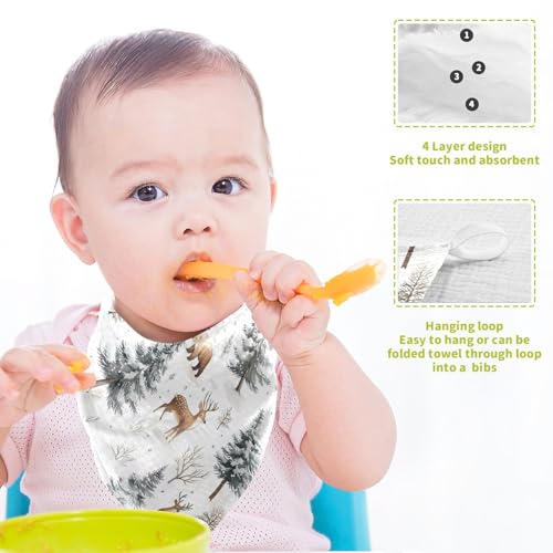 Image of vvfelixl Baby Muslin Washcloths Winter Deer Bear Baby Burp Cloths Cotton Babys Face Towel for Infants Soft 11.8 X 11.8 in, 3 Pack