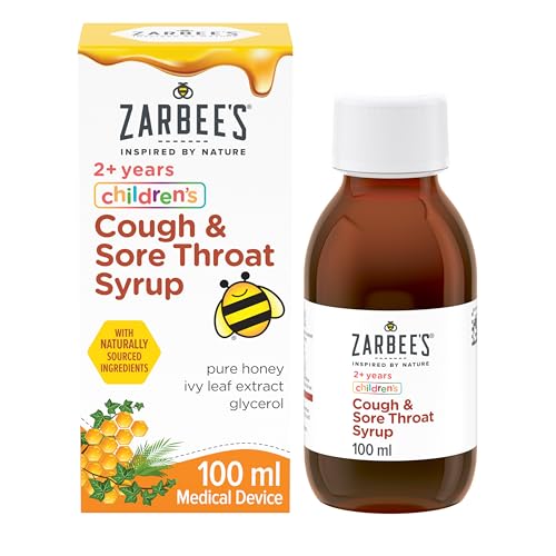 Zarbees Childrens Cough & Sore Throat Syrup (1x 100ml) For Kids Aged 2+ Honey-Based Relief for Dry or Chesty Cough Sore Throat Relief Alcohol Free Free from Lactose