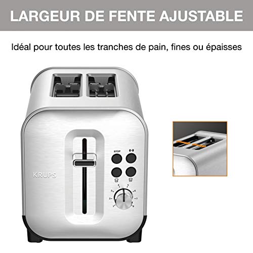 Krups Grille-pain 2 fentes larges, Inox brossé premium, 8 réglages température, Remontée extra-haute, Tiroir ramasse-miettes, Excellence KH682D10 – Image 5