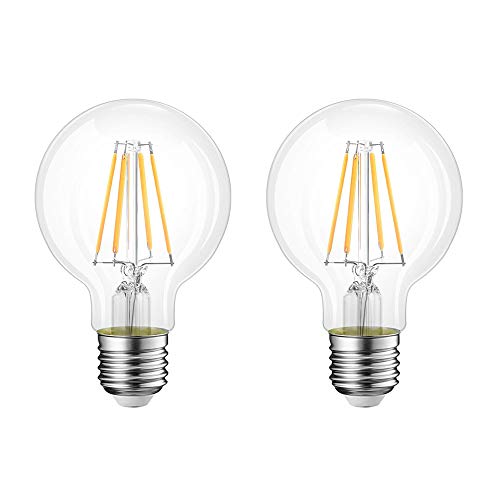HUAMu LED E27 Edison Screw Globe G80 Bulb 4W, Equivalent 40W, Clear Filament Glass, 3000K Warm White, 400 Lumen