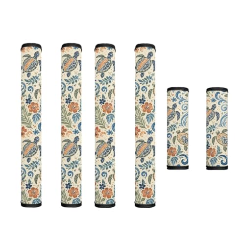 Image of Refrigerator Door Handle Covers Set of 6 Washable Kitchen Appliance Decor Handles Keep Clean Anti-Slip Fridge Accessories Home Decor, Retro Sea Turtle Tropical Leaf Beige