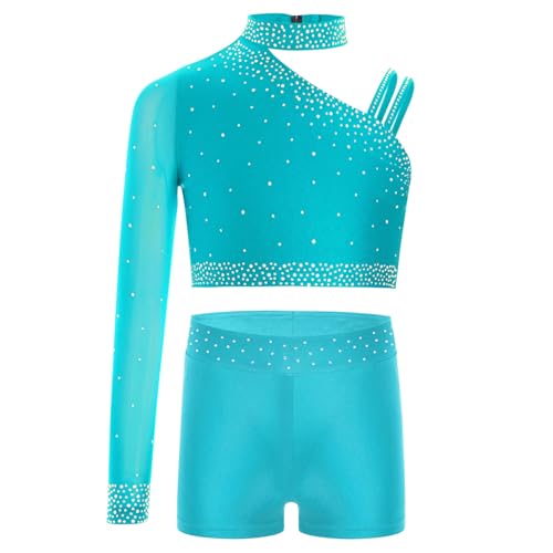 Kids Girls Two Piece Dance Workout Set Crop Top with Shorts Gymnastic Tracksuit Tumbling Outfits4