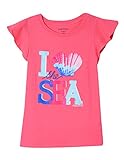  Nautica Girls\' Little Fashion Silhouette Graphic Tee Shirt, Dark Pink I Heart The sea, 6X