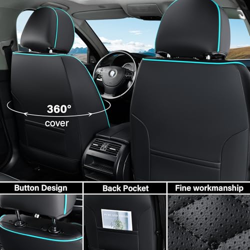 Image of Coverado Leather Seat Covers, Car Seat Covers Full Set, Nappa Leather Seat Covers for Cars, Car Seat Protector Waterproof, Black Car Seat Cover, Universal Seat Cover Fit for Most Cars(Black&Blue)