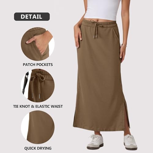 Straight Leg Skirt Casual Maxi Dress for Womens High Waist Trendy Drawstring Side Slit Skirts with Pockets4