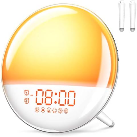 【日出/日没再現】 目覚ましライト ダブルアラーム 20段階調光 16段階音量調整 多機能 目覚まし時計 7色ライト変換 ７種類の自然音 FMラジオ搭載 ベッドサイドランプ 卓上時計 ナイトライト 間接照明 常夜灯 アラーム 寝室/室内/授乳 日本語取扱説明書 敬老の日 父の日 母の日ギフト YIHAI (ホワイト)