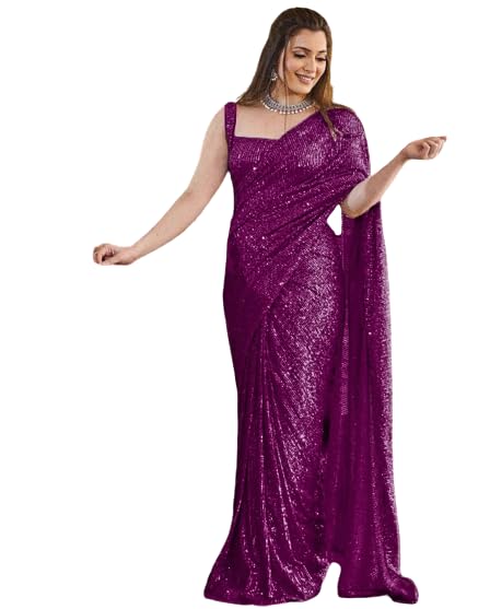Image of Women's Bollywood Heavy Sequins Embroidery Work Georgette Saree with Unstitched Blouse