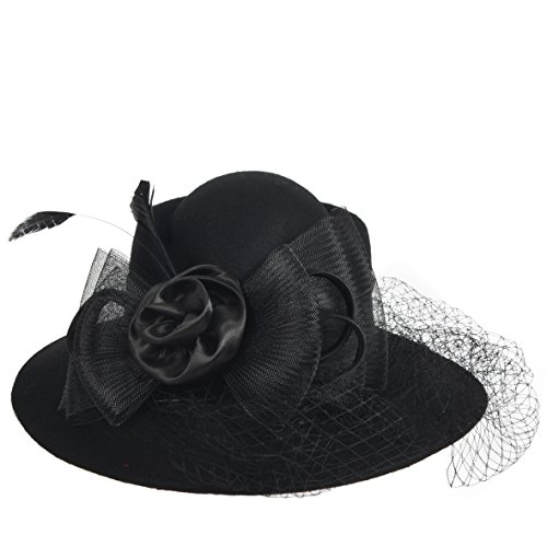 Vecry Women's Fascinator Wool Felt Hat Cocktail Party Wedding Fedora Hats (B-Black) #TOP1