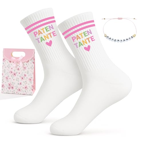 Scinzene Patentante Geschenk Set lustige Socken (36-42) mit Armband und Geschenkbox beste Geschenk für Patentante Geburtstagsgeschenk Weihnachtsgeschenke oder Taufgeschenk für Patenmutter