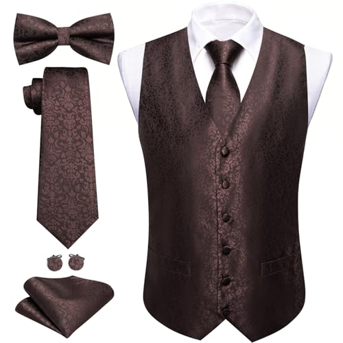 Image of Barry.Wang Men's Suit Vest Tie Bowtie Set Formal Silk Paisley Waistcoat Hanky Cufflinks Lapel Pin Set Wedding Party 7PCS