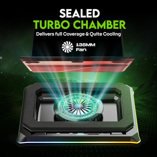 Image of SpinBot Airflow X50 Laptop Cooling Pad | 135mm Fan up to 3800 RPM | 11 RGB Modes | 5-Level Adjustable Stand | 4 USB + 2 Type-C Ports | High Airflow Cooler for Gaming & Work Laptops up to 19 inch
