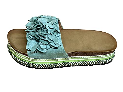 Damen Sandalen Pantoletten Plateau Sommer Schlappen Sandaletten Blume...