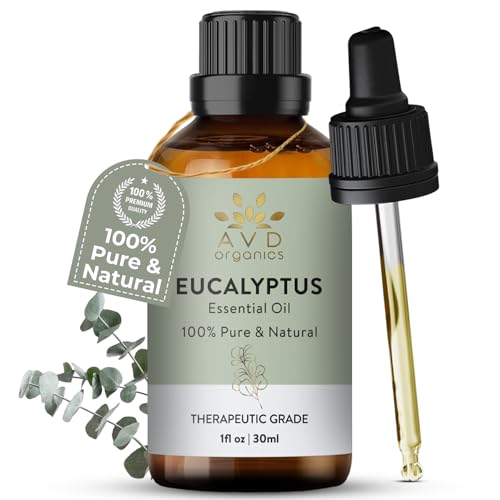 AVD ORGANICS Eucalyptus Essential Oil 30ml| 100% Pure and Natural | Premium Therapeutic Grade essential Oil for Aromatherapy Bath Steamroom Hair | 1 fl. Oz