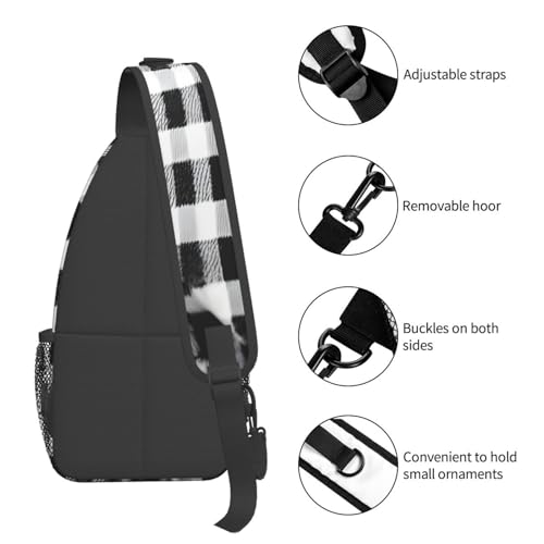 Mochila bandolera con estampado a cuadros negro y blanco miniatura 5