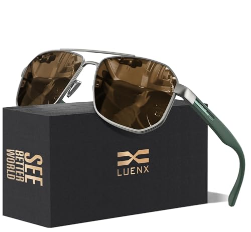 LUENX Óculos de sol aviador masculino com lentes polarizadas quad...