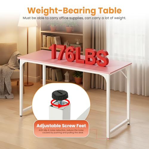 Image of PayLessHere | 47 Inch Computer Desk | Pink | Office Desk with Metal Frame, Adjustable Feet | Water-Resistant, Scratchproof Surface | Sturdy Writing Table for Home Office or Study | Pack of 1