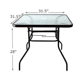 AOODA 31.5" Patio Table Dining Table Umbrella Stand Table with Tempered Glass Top Patio Bistro Table Yard Deck Outdoor Furniture Garden Table for Backyard, Balcony, Pool (Square) AOODA 315 Patio Table Dining Table Umbrella Stand Table with Tempered Glass Top Patio Bistro Table Yard Deck Outdoor Furniture Garden Table for Backyard Balcony Pool Square