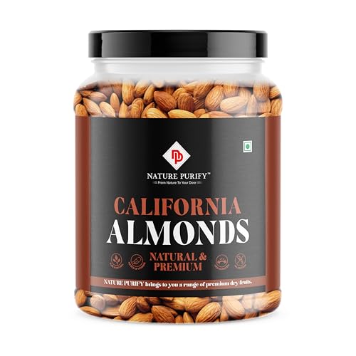 Image of Nature Purify Premium Almonds 250gm - Whole California Almond Nuts, Perfect for Snacking, Baking & Cooking | Natural Badam Giri | Resealable Jar Pack For Gifting