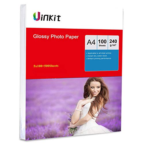 Uinkit - Papel fotográfico para impresora de inyección de tinta, tamaño A4, 240 g/m², color blanco 240Gsm x 500sheets Cover