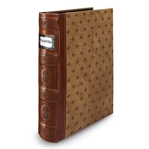 Bellagio-Italia Tuscany CD/DVD Storage Binder - Leather - 48-Disc Capacity - Storage Organizer for DVDs, CDs, Blu Rays, & Video Games - Acid-Free Binder Organizer Sheets - 1 Pack - Cognac