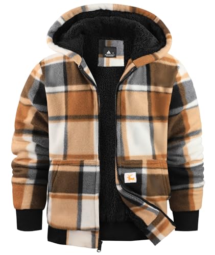 Image of Boys Fleece Jacket with Hood Unisex Child Sherpa Lined Zip Up Warm Coat Hooded Sweatshirt Outerwear