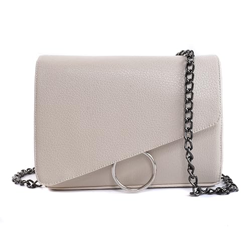 Bolsa Feminina Maria Milão Tiracolo Corrente Transversal Argola (Marfim)