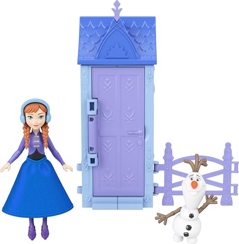 Image of Mattel Disney Frozen Anna or Elsa Playset with 5 Surprises Including Small Doll, Tower & 3-4 Arendelle Village Accessories (Characters May Vary)