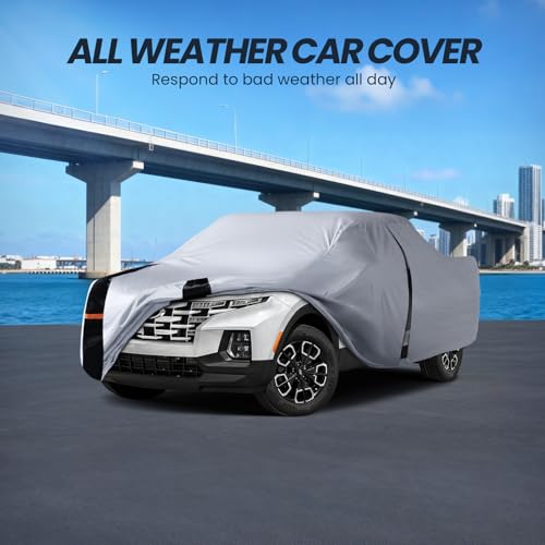 Image of Multi-Layer Hyundai Santa Cruz Truck Cover, Custom fit Santa Cruz 2021-2026 Crew Cab Short Bed(4.3') Car Cover Waterproof All Weather, Full Exterior Cover Rain Wind and UV Protection with Door Zipper