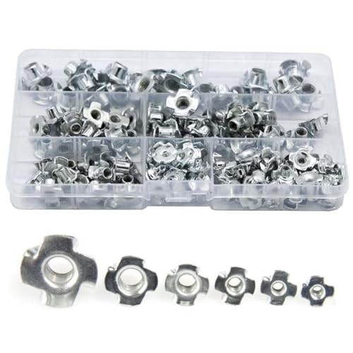 T Dado Filettato,T-nuts Dadi a Quattro,Dadi a Percussione,Dado Zincato a Quattro Griffe,Dadi a T a 4 Punte,Dado a Quattro Punte Guida,Dadi a T con 4 Punte a Percussione con Scatola Plastica