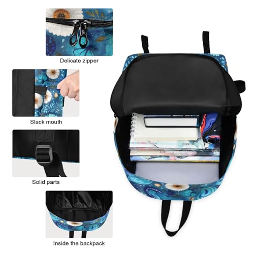 Paisley Blue Print Backpack Set with Lunch Bag, Large Capacity Travel Backpacks and Lunch Box Insulated for Commute Hiking Picnic3
