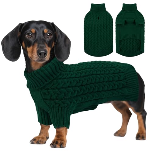 ASENKU Hundepullover Kleine Hunde M, Gestrickt Hundepullover Winter Warm mit Geschirr öffnung, Waschbar Rollkragen Strickpullover Hundepulli mit Beinen für Französische Bulldogge, Boston Terrier