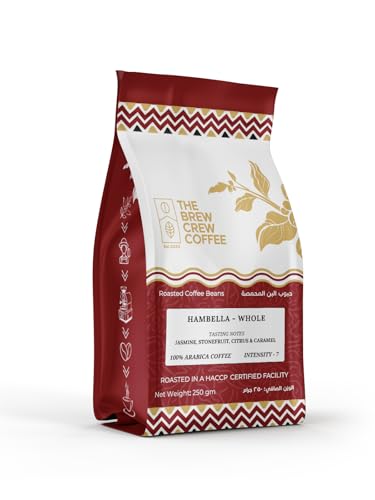 The Brew Crew Coffee Beans - Single Origin Ethiopia Hambella Coffee | 100% Arabica Medium Roast 250g | Whole Bean coffee Natural Process | Fruity & Floral Notes | One-Way Aroma Valve
