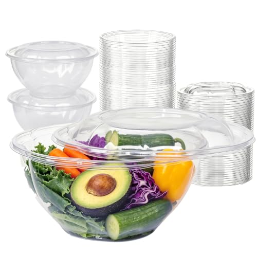 HcnYcr 50PCS 32oz Disposable Salad Bowls with Lids To-Go Lunch Bowls Medium Takeout Bowls with Secure Snap Lids for Fruit Salad Meal Prep Quinoa Acai Bowls & Party Use
